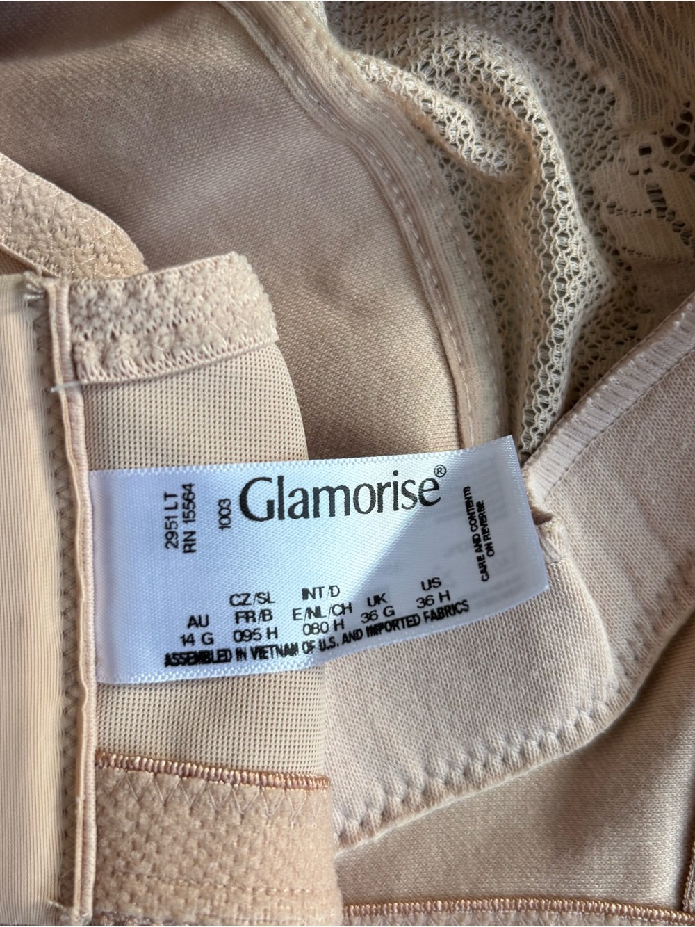 Glamorise Bra 36H US (36G UK) MagicLift Wire Free Minimizer 1003 Nude Beige NWOT - Picture 10 of 11